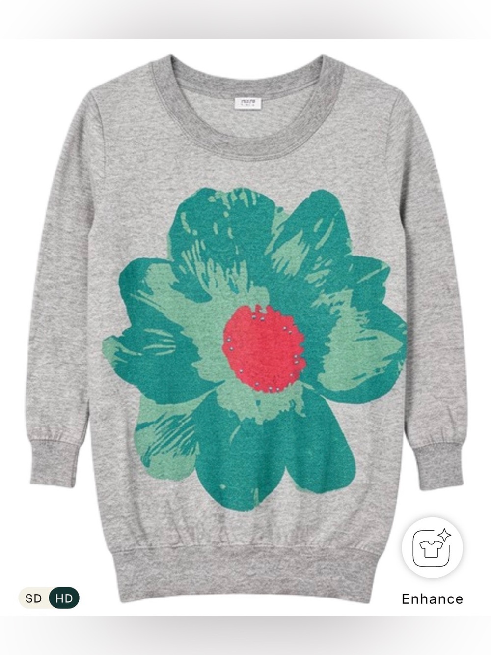 J. Crew Grey Sweatshirt with Teal & Pink Floral Graphic
